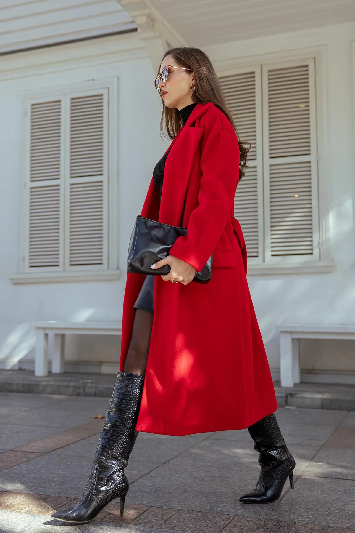 Long Belted Coat - RED