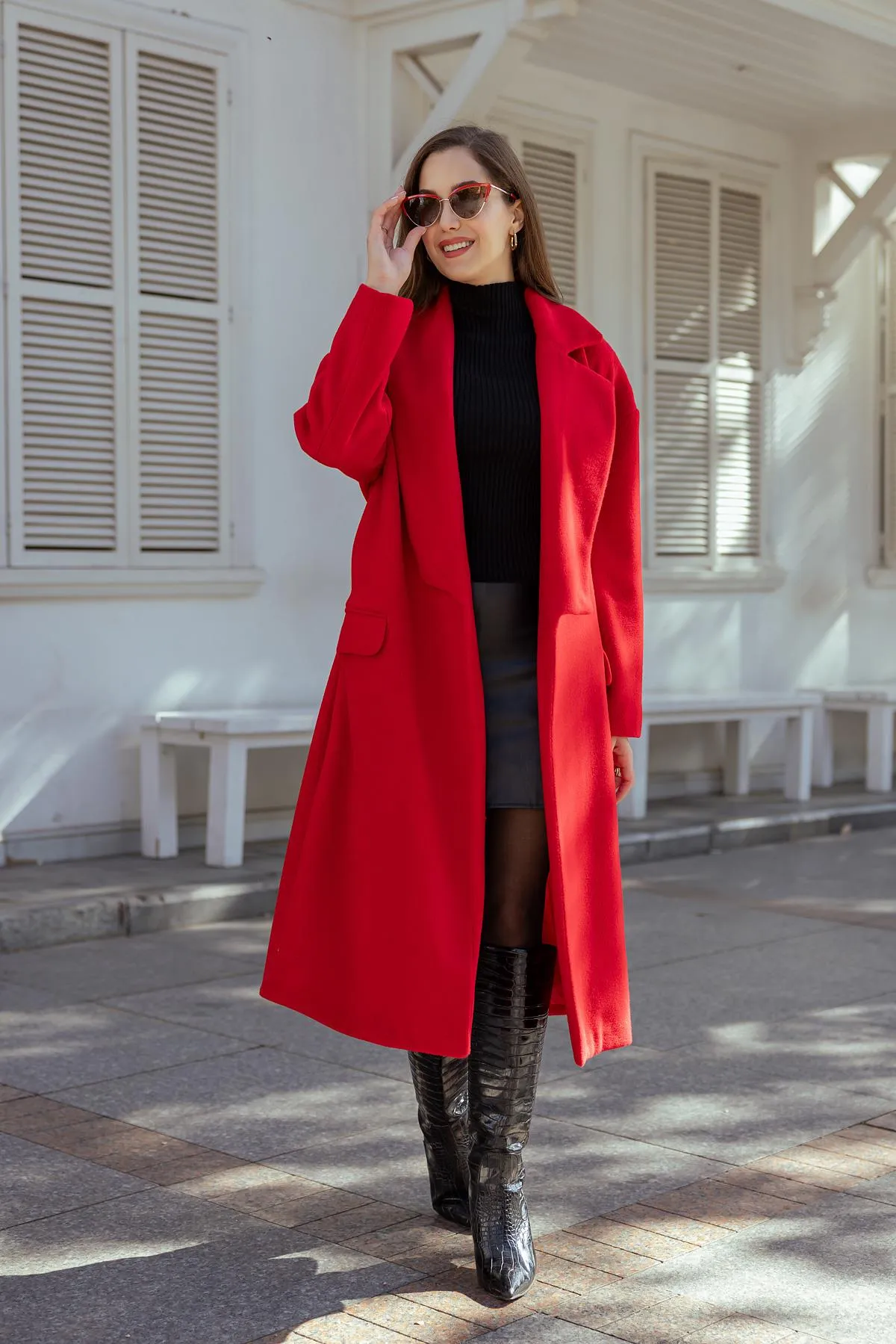 Long Belted Coat - RED