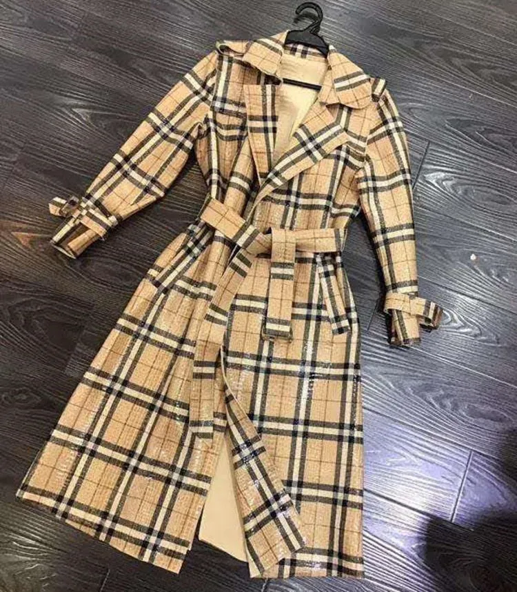 Long Sleeve Lapel Leopard Print  Lace-Up Trench Coat