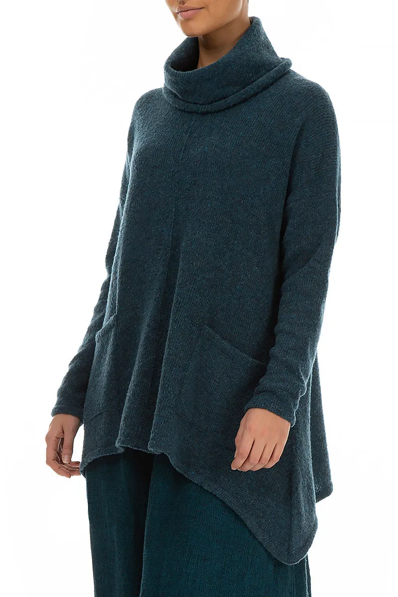 Longer Back Turtleneck Teal Wool Sweater