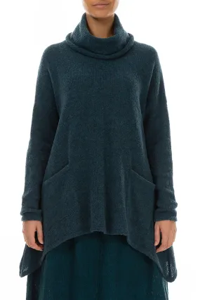 Longer Back Turtleneck Teal Wool Sweater