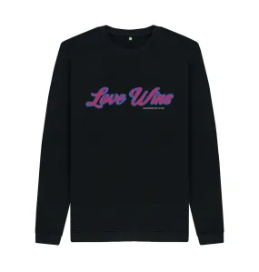 Love Wins  100% organic Unisex Sweatshirt.  Black,  Navy, Khaki, Grey. Free UK postage