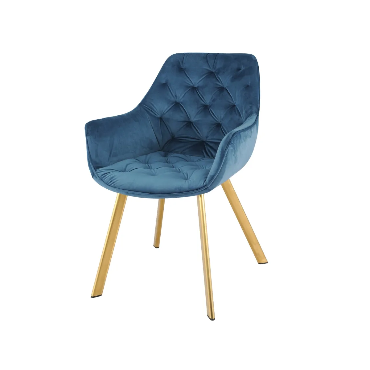 Luxury Blue Velvet Arm Chair with Gold Legs - Set of 2