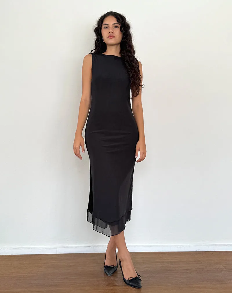 Lyra Backless Midi Dress in Mesh Black