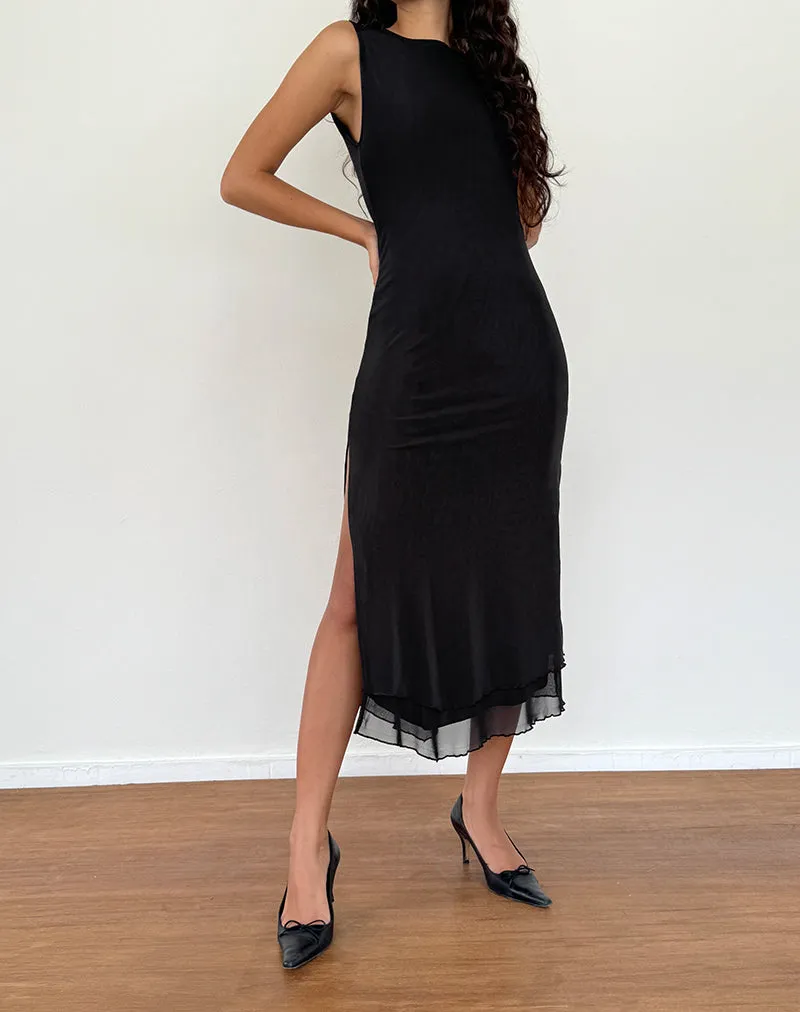 Lyra Backless Midi Dress in Mesh Black