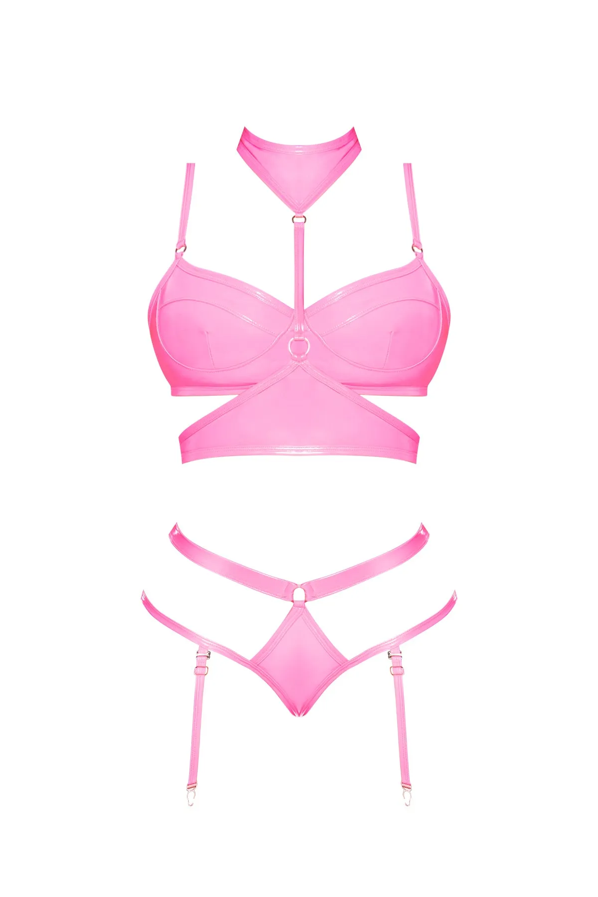 Magic Silk Hard Candy Demi Bra, Harness & Garter Panty Pink