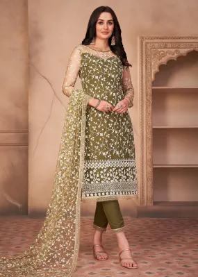 Mahendi Green Mono Net Festival Wear Pant Suit