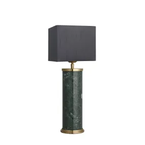 Marble Pillar Cylinder Table Lamp - Green & Brass