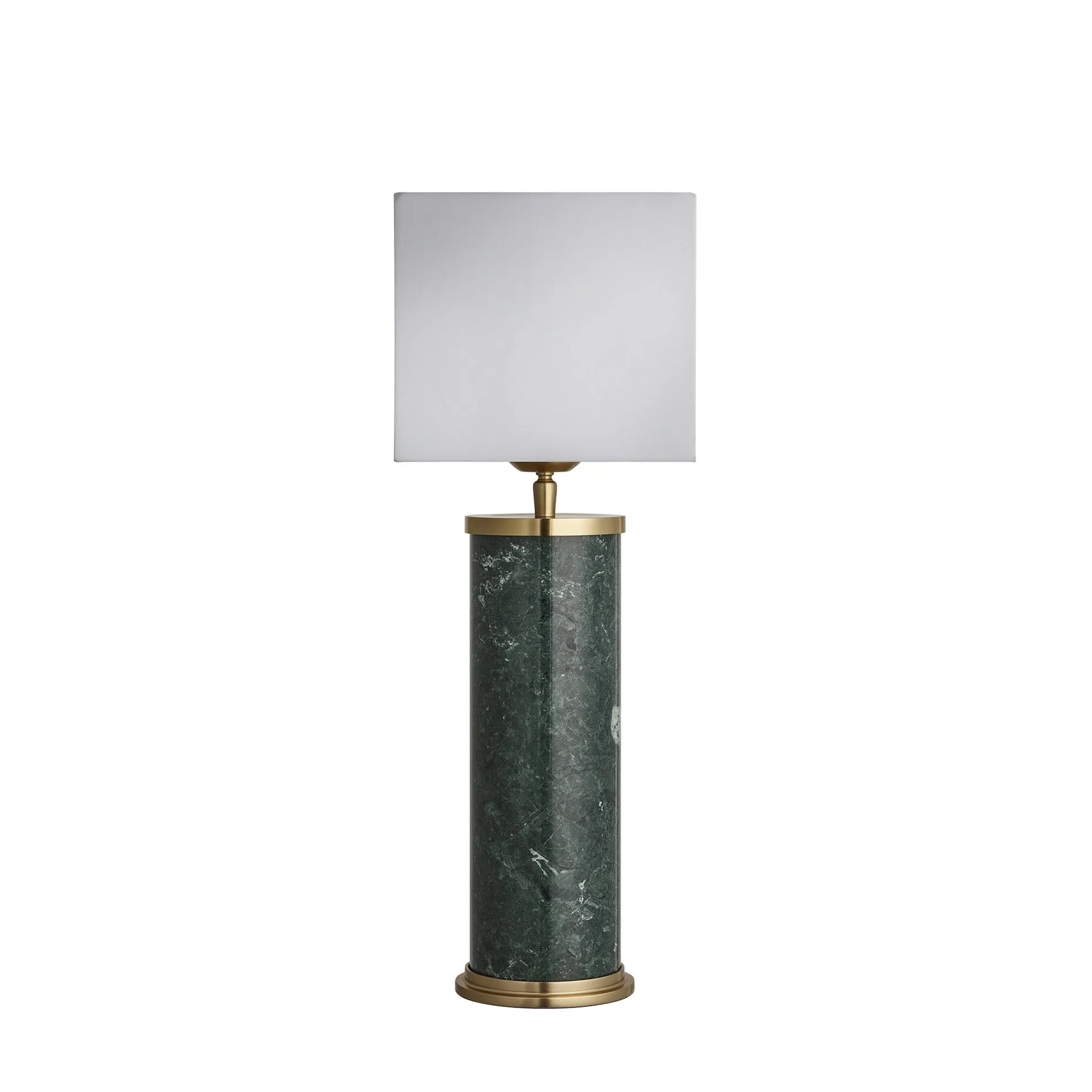 Marble Pillar Cylinder Table Lamp - Green & Brass