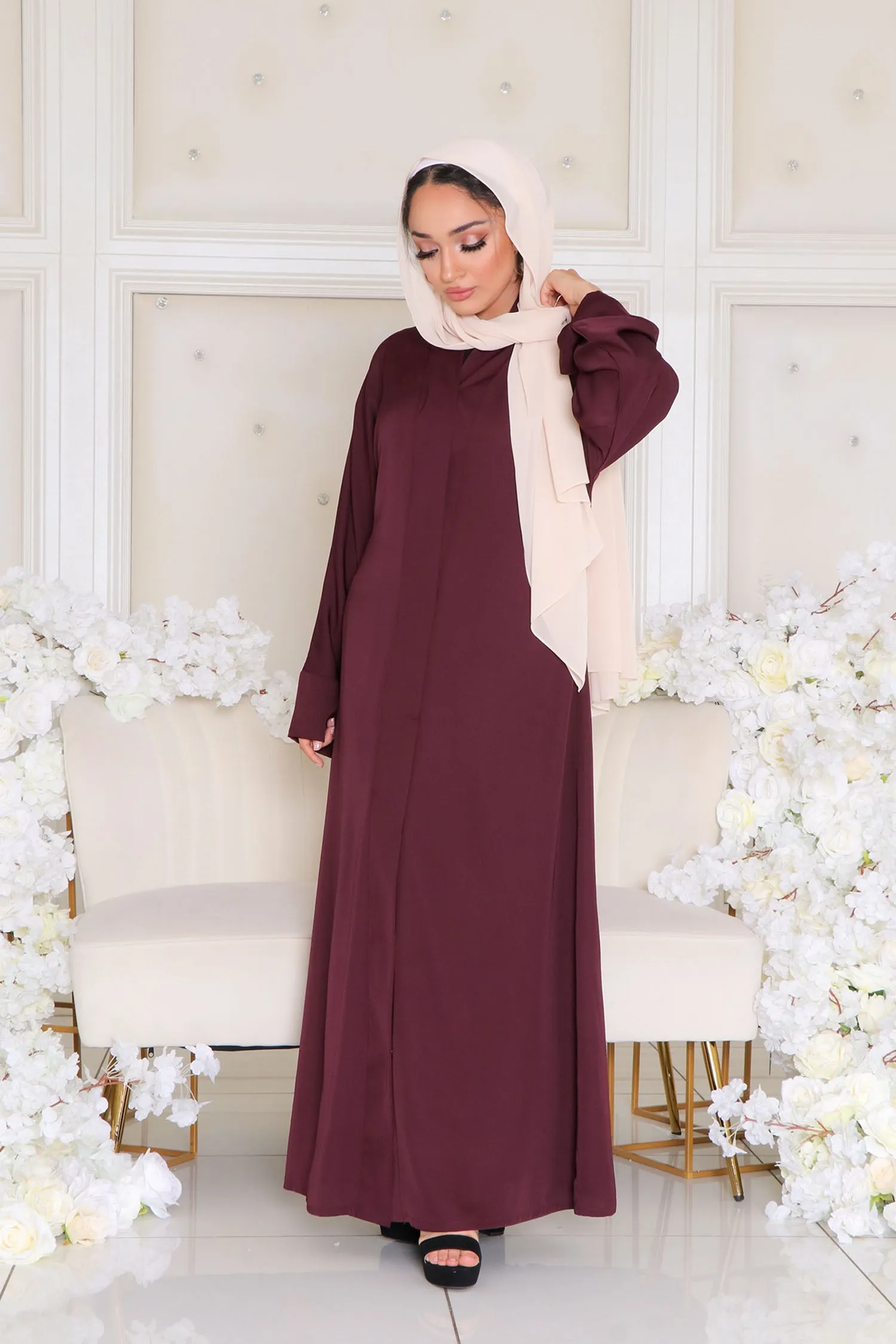 Mariah Essential Open Abaya- Mahogany