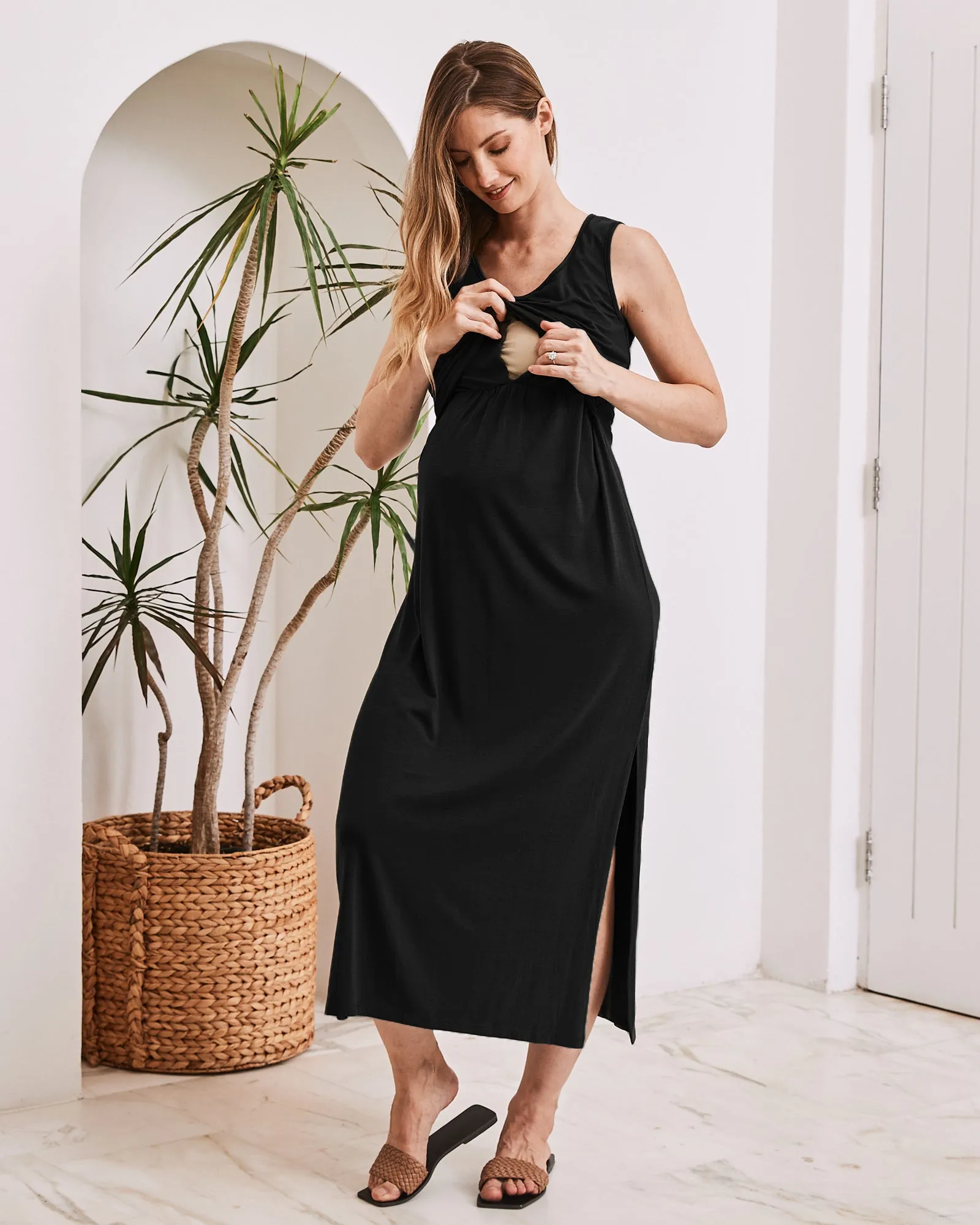 Martina Maternity & Nursing Maxi Dress in Black