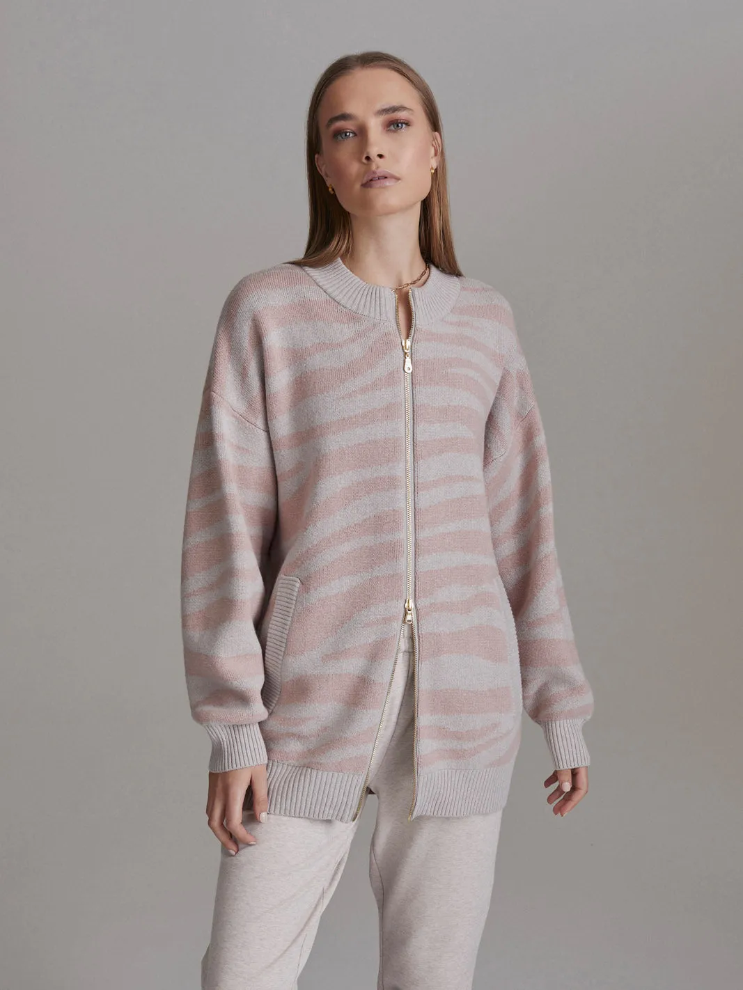 Mayberry Sweater, pale blush cobweb zebra