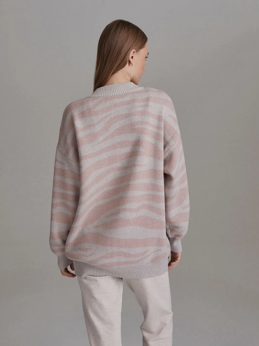 Mayberry Sweater, pale blush cobweb zebra