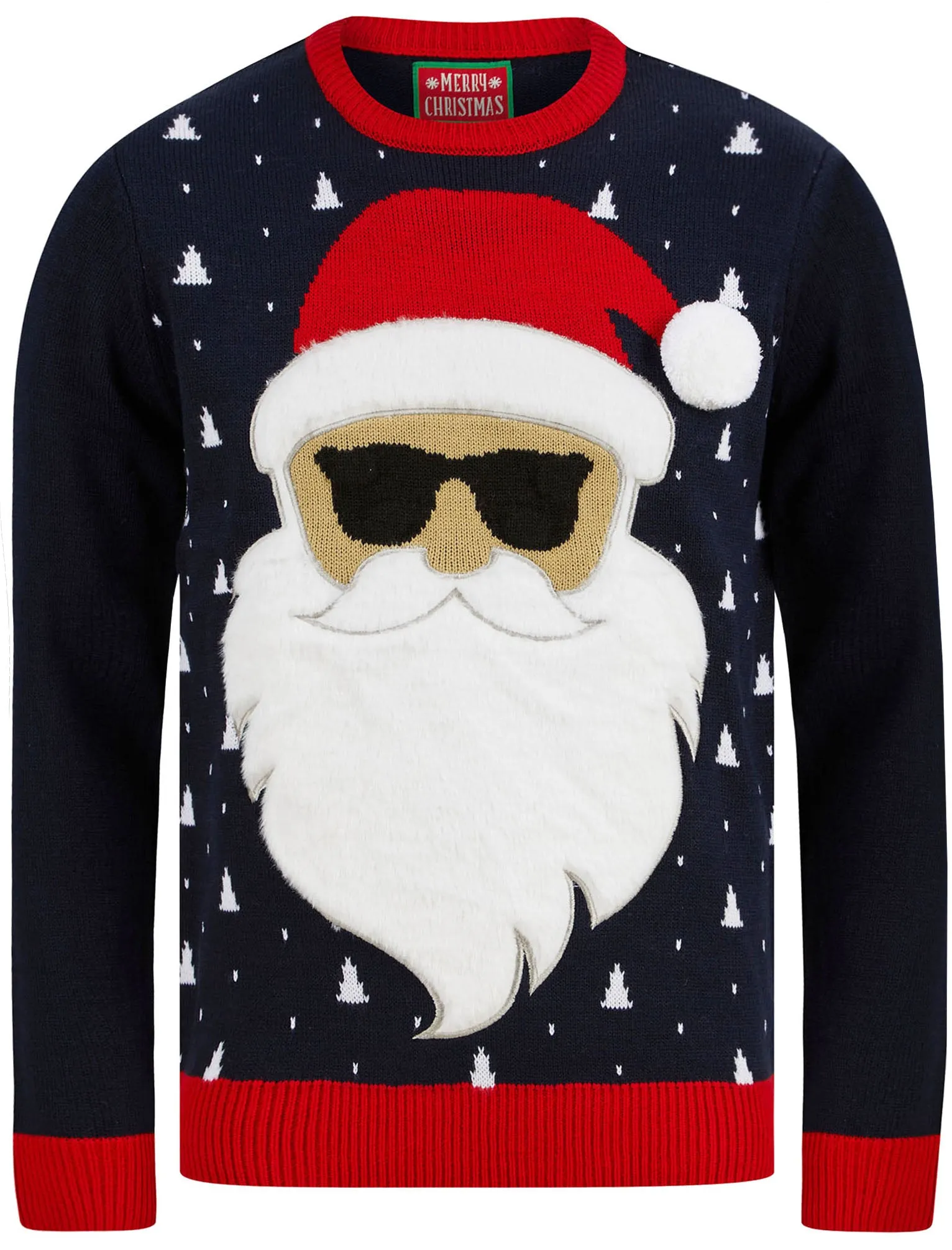 Men's Bearded Santa Motif LED Light Up Novelty Christmas Jumper in Ink - Merry Christmas