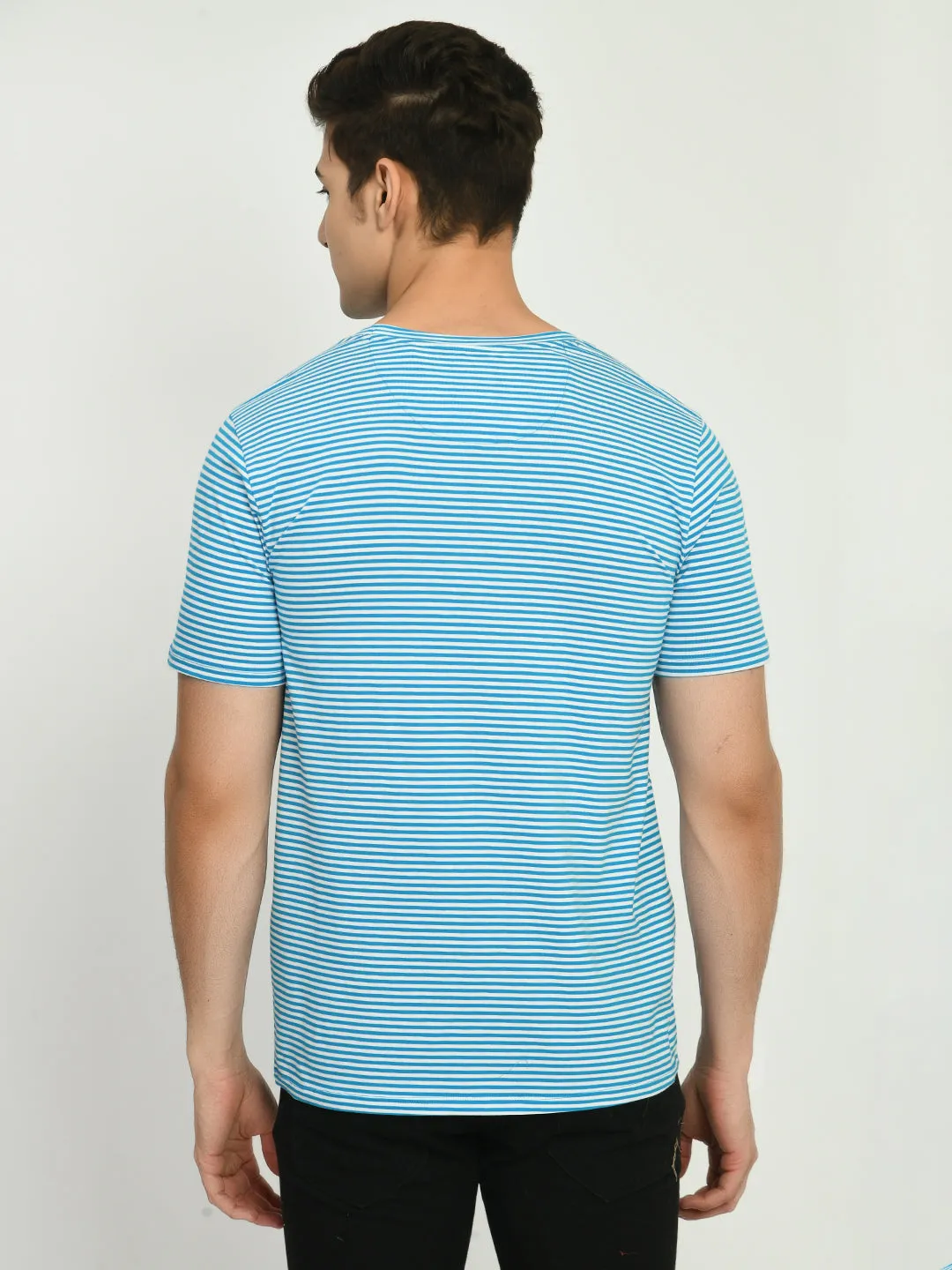 Men's Firozi White Simple Striped T-Shirt