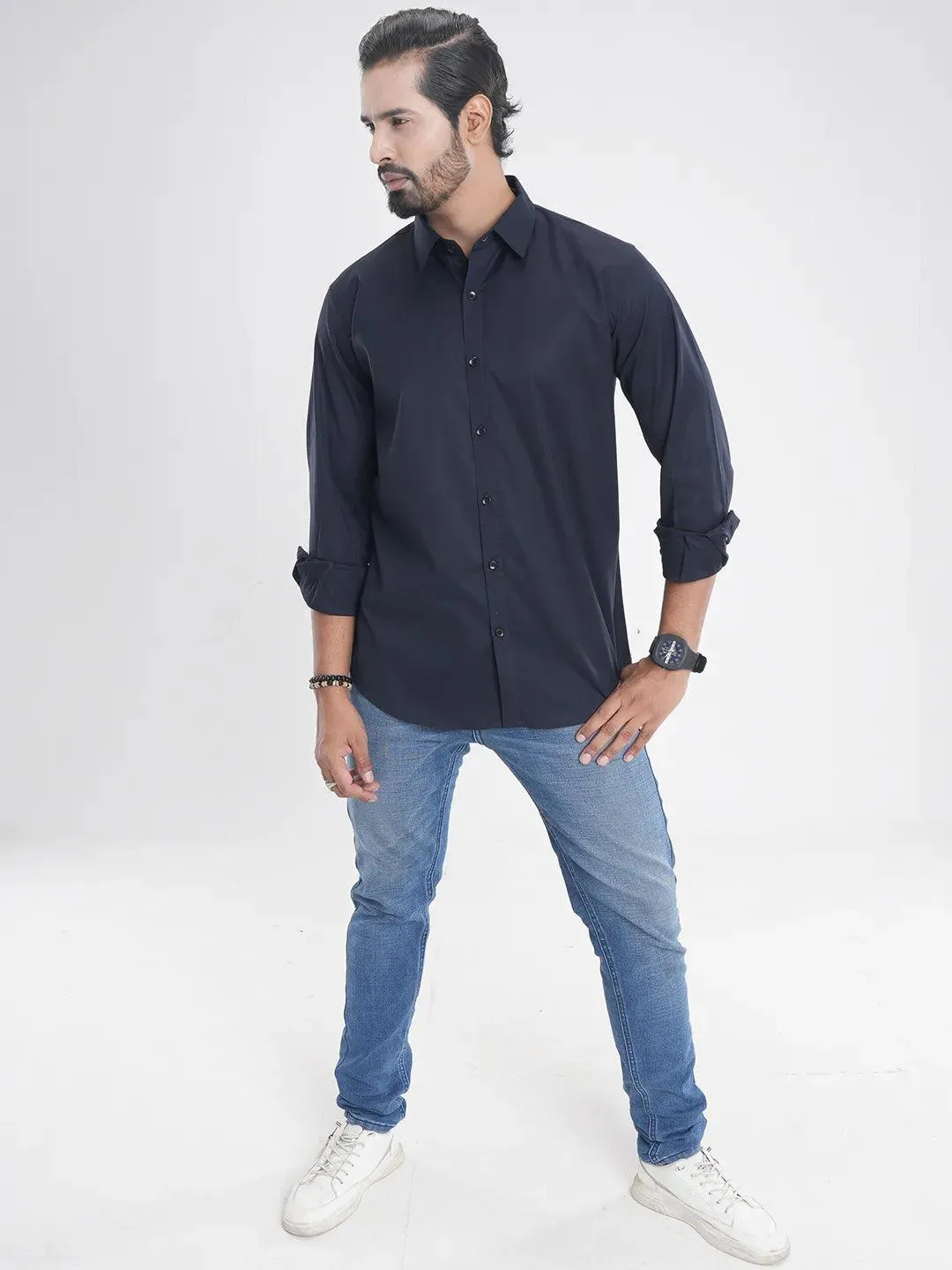 Men's Full Sleeve Casual Shirt in Indigo Blue