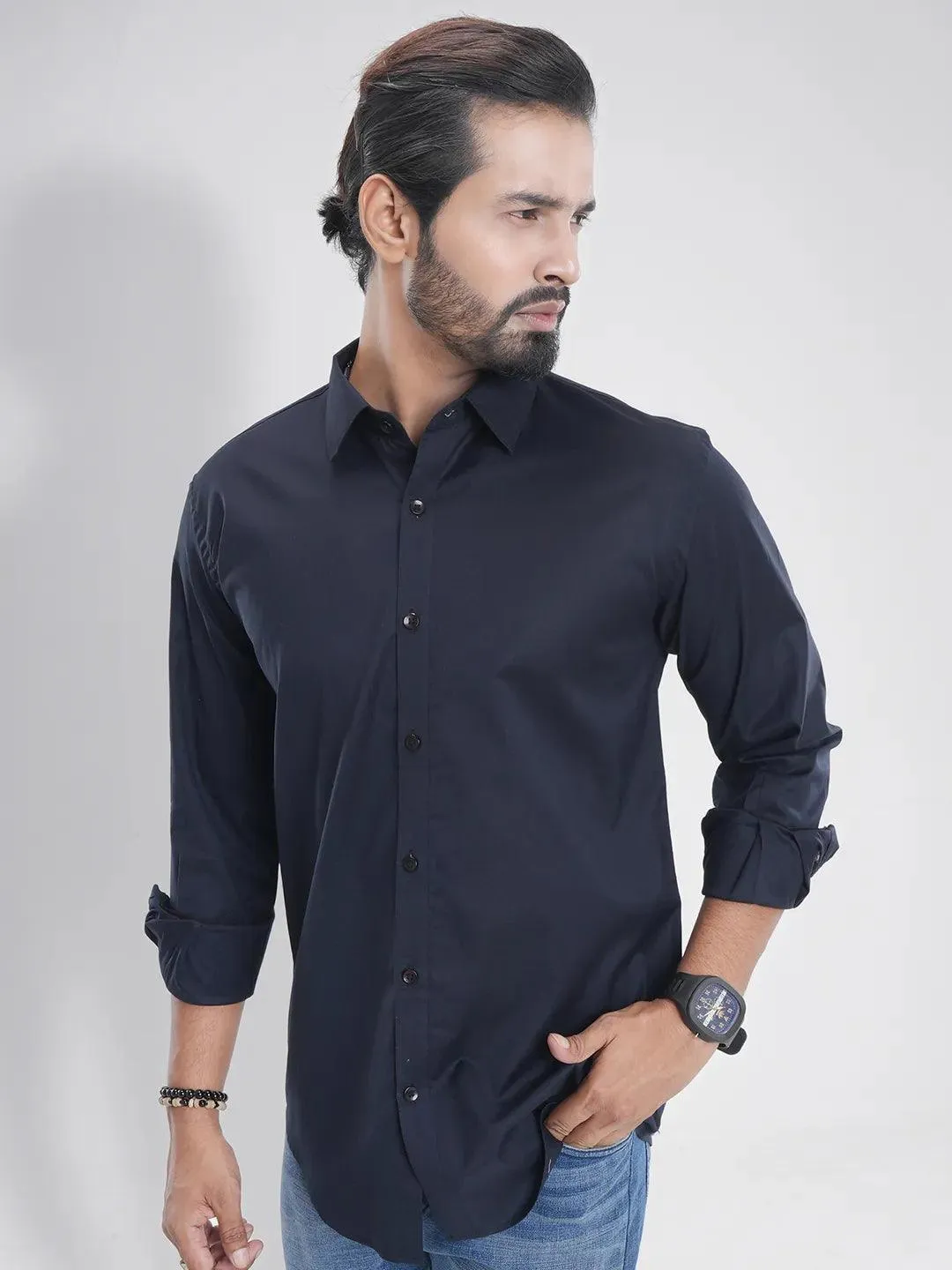 Men's Full Sleeve Casual Shirt in Indigo Blue