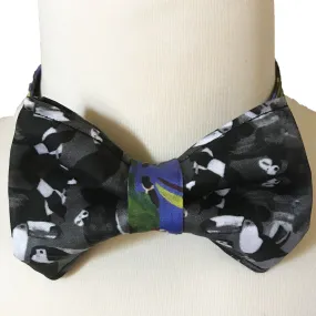 Men's Organic Cotton Bow Tie – Black & White Bird Pattern