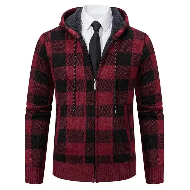 Men's Plaid Thickened Sweater Coat