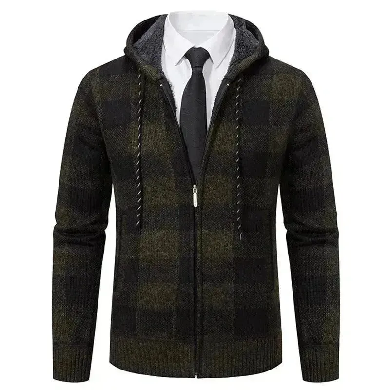 Men's Plaid Thickened Sweater Coat