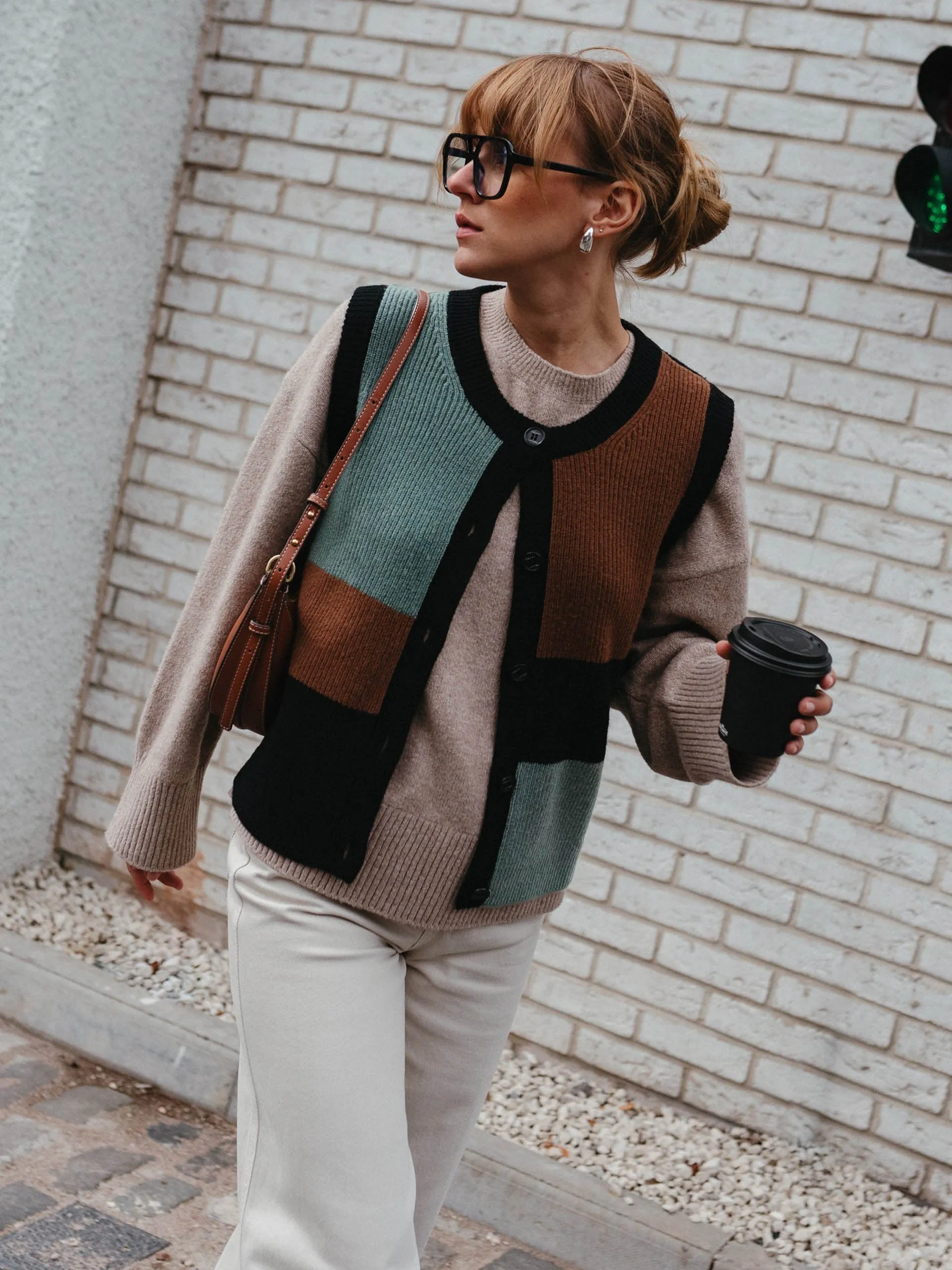 Merino wool vest in green block