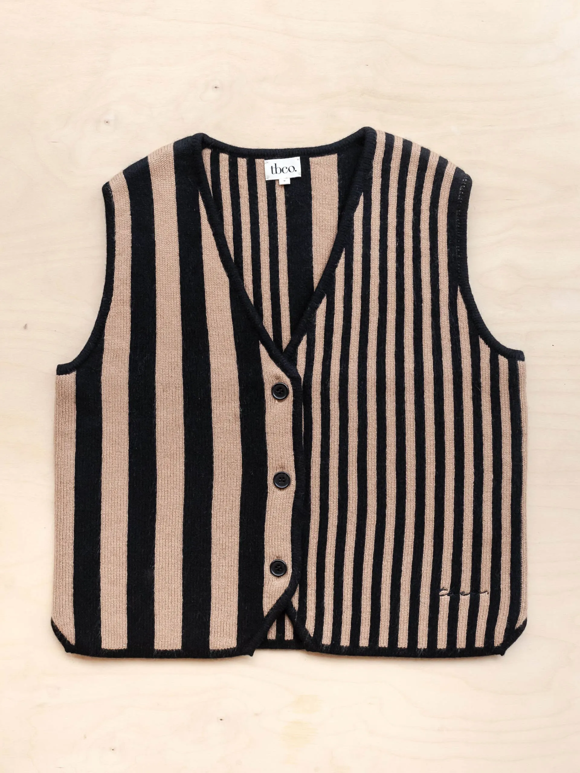 Merino wool vest in latte stripe