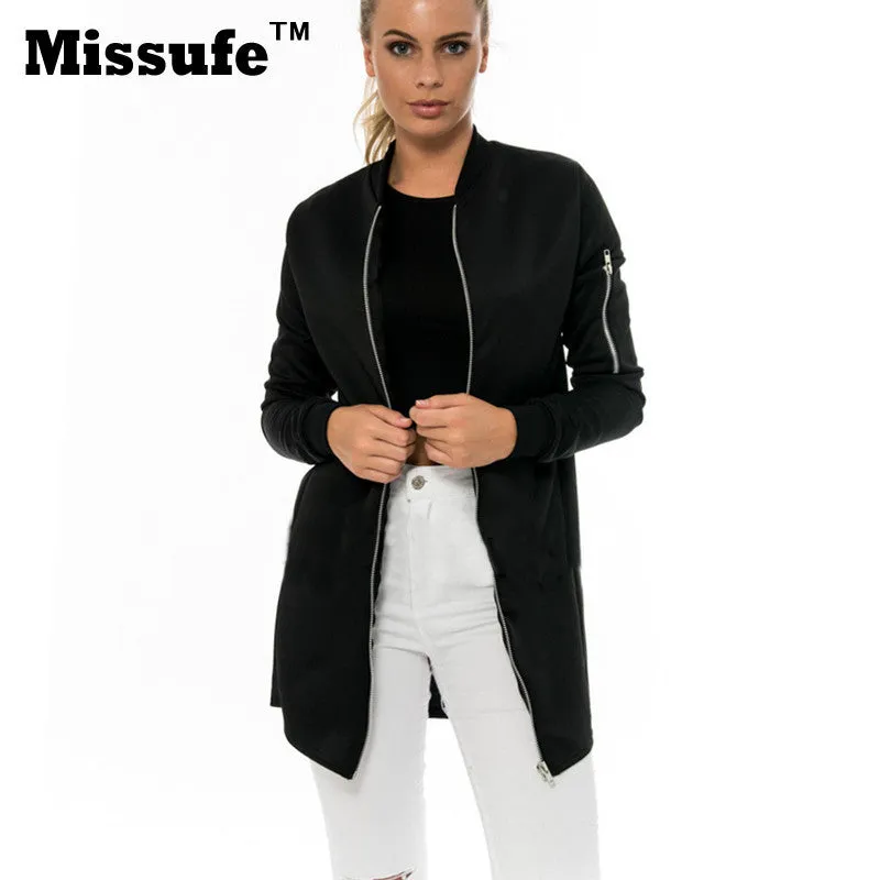 Missufe Women Basic Coats 2016 Casual Slim Zippers Print Bomber Jacket Street Fashion Outfit Female Autumn Winter Jackets