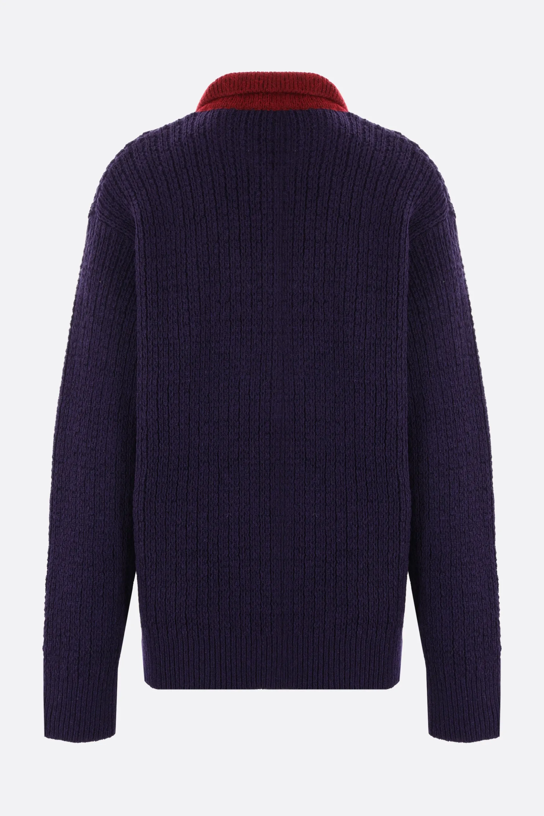 mohair wool V-neck sweater with polo detail