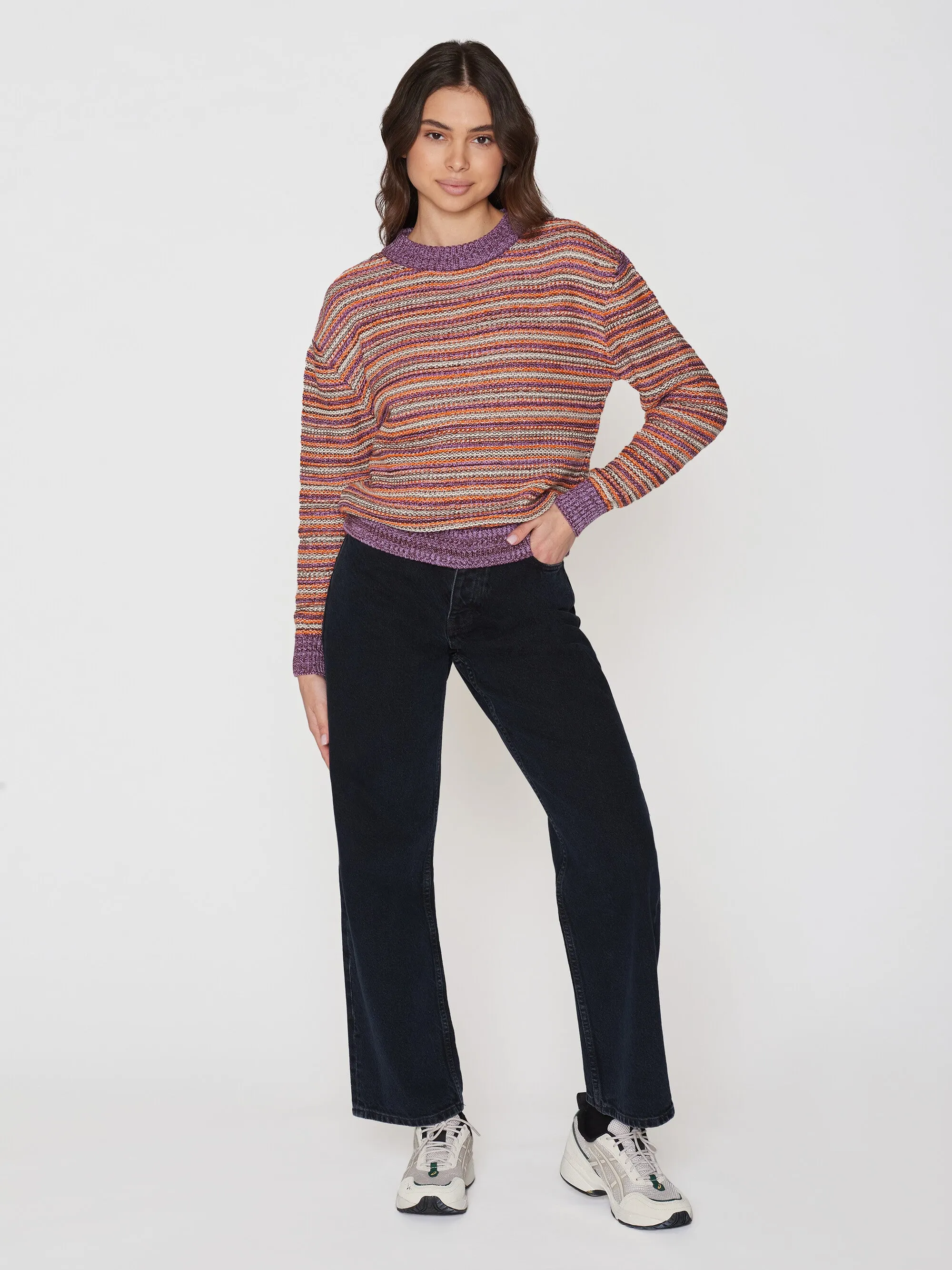 Multi color knitted crew neck - Lenzing/Vegan - Multi color stripe