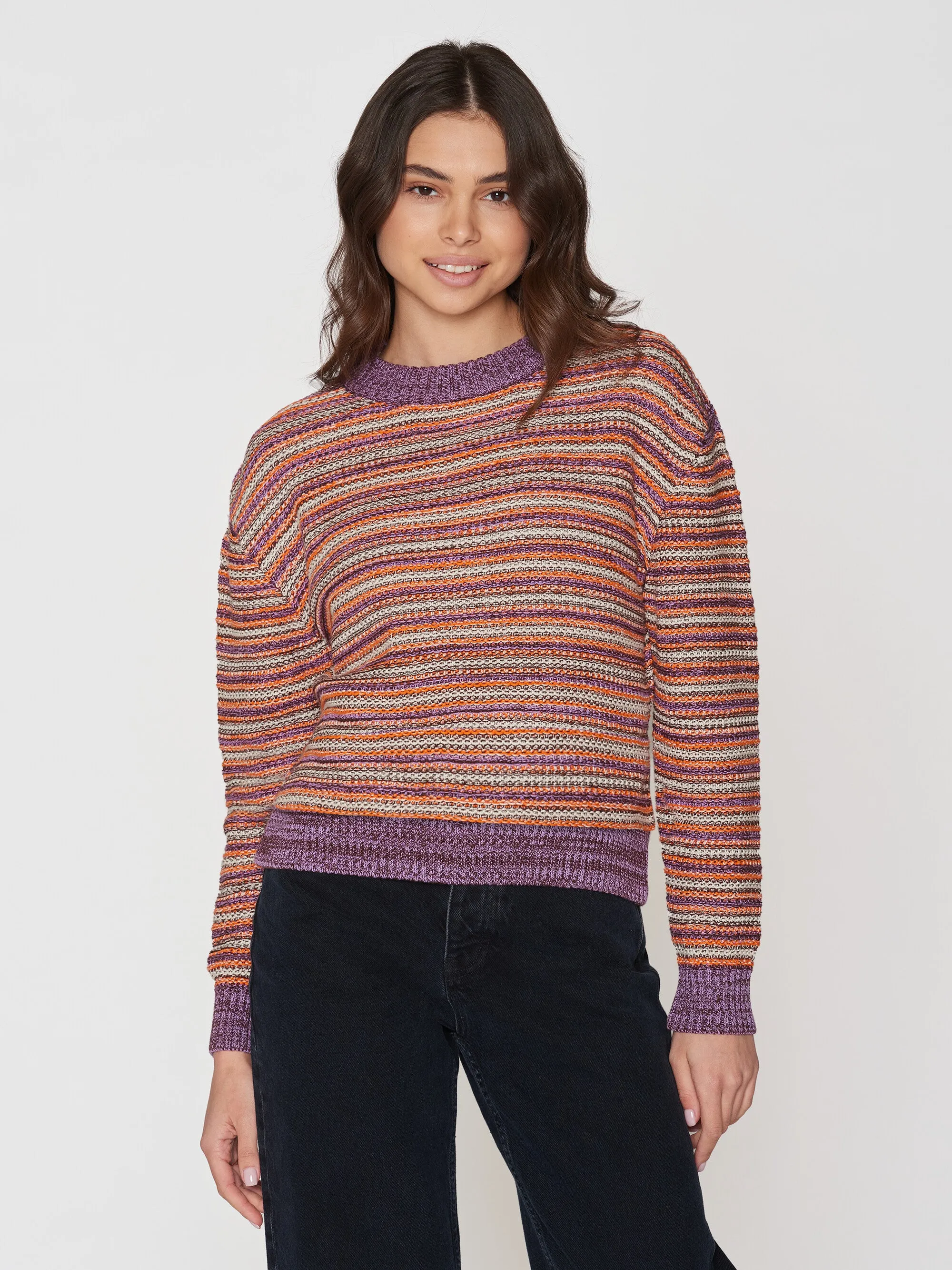 Multi color knitted crew neck - Lenzing/Vegan - Multi color stripe