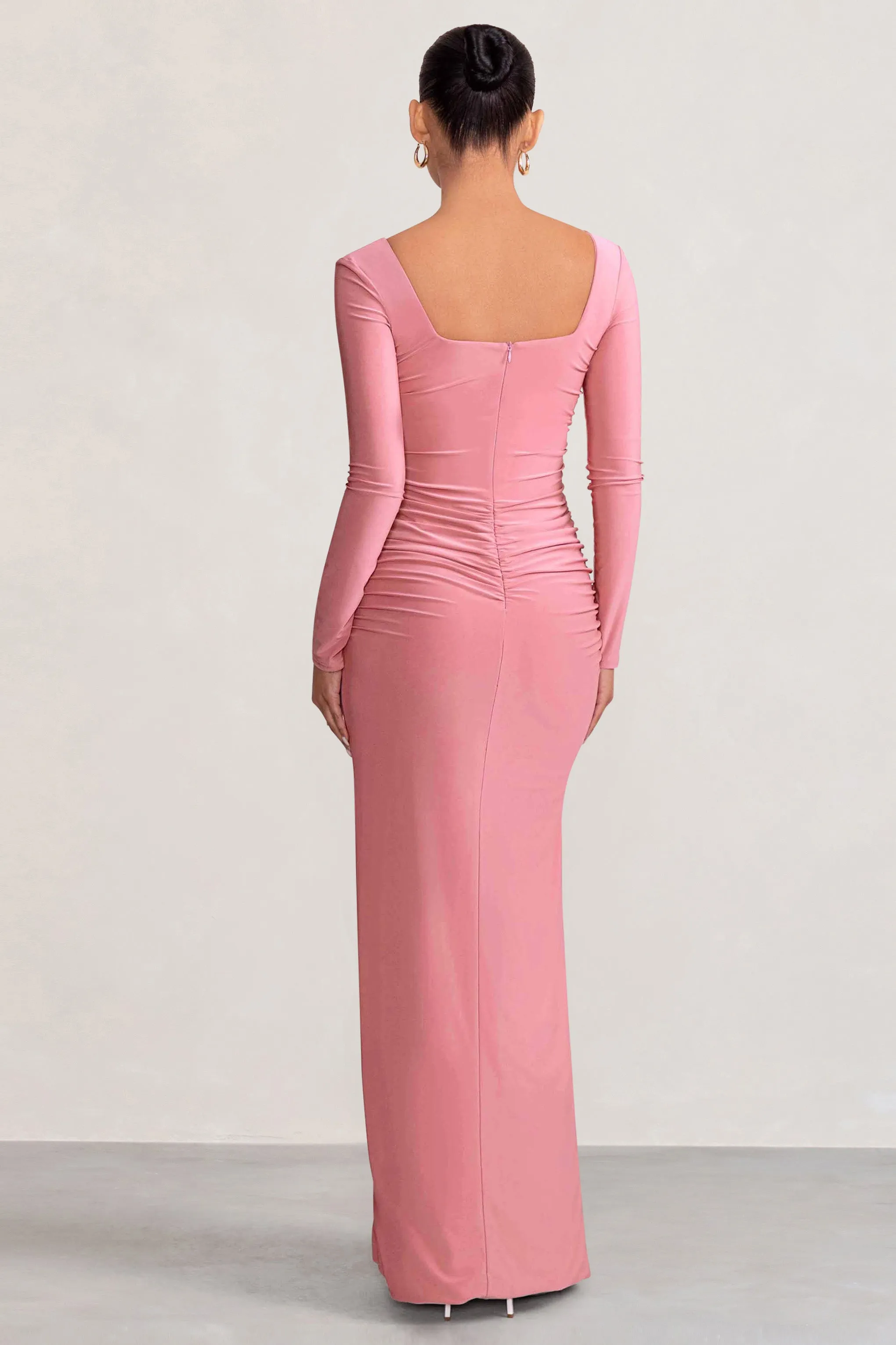 My Pleasure | Blush Long Sleeve Square Neck Maternity Maxi Dress with Split