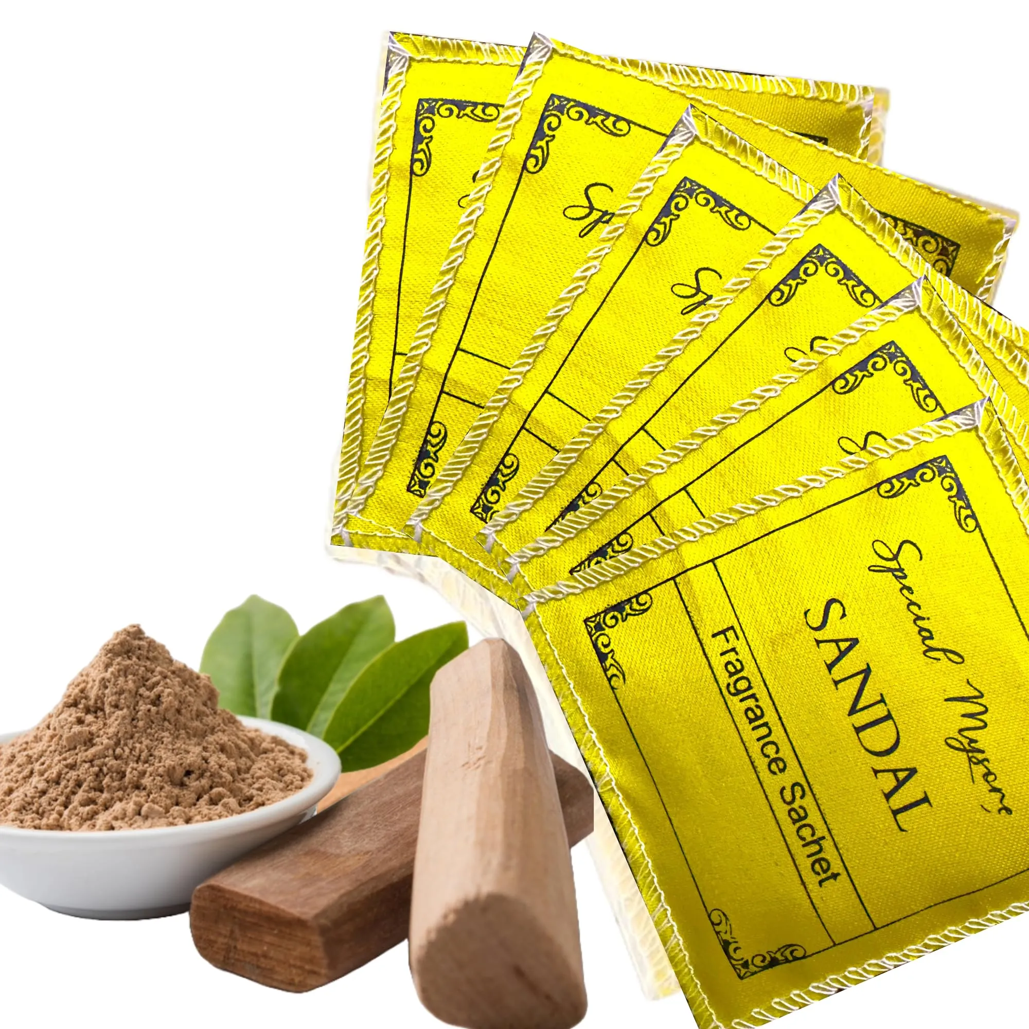 Mysore Sandalwood Fragrance Sachets (6 Pack) | Natural Sandalwood Powder |Eco-Friendly Cloth Pouch | Long-Lasting Freshener for Wardrobe,Cars, Bathroom, Closet, Saree, cupboard, almirah, laundry bags.