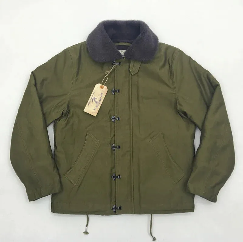 N-1D Front Hook Deck Jacket with Heavy-duty Fur Collar and Wool Lining