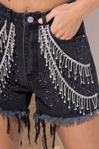 NEW!! Rhinestone Chain Denim Shorts in Black