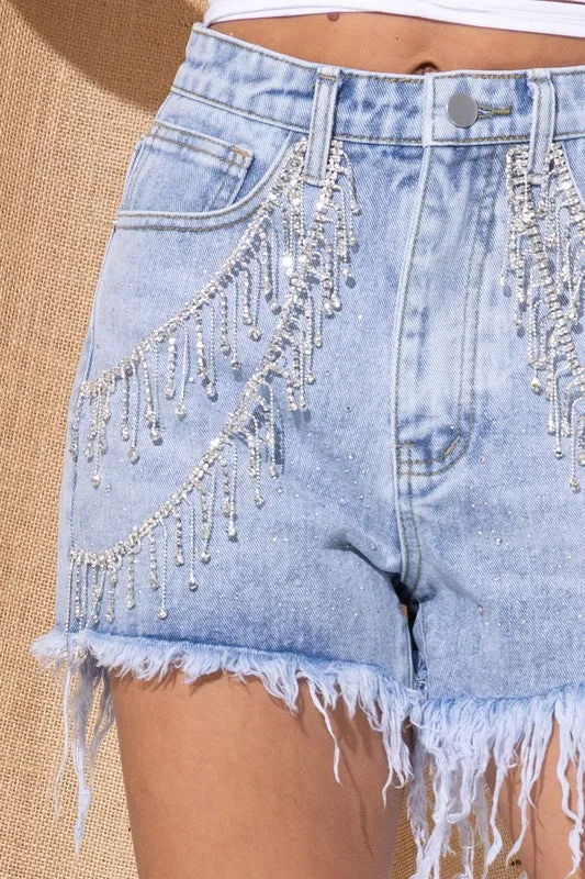 NEW!! Rhinestone Chain Denim Shorts