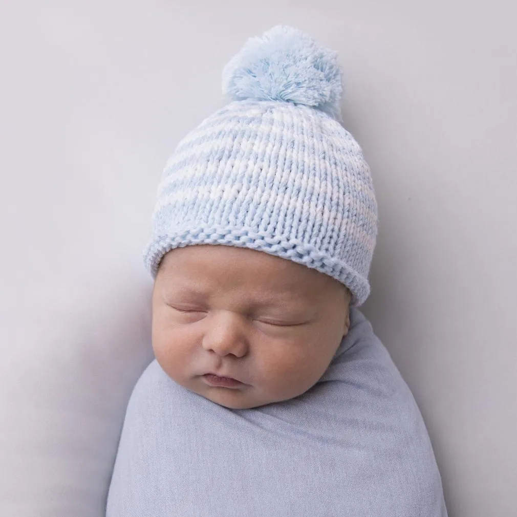 Newborn Blue Pom Pom Beanie Hat Infant