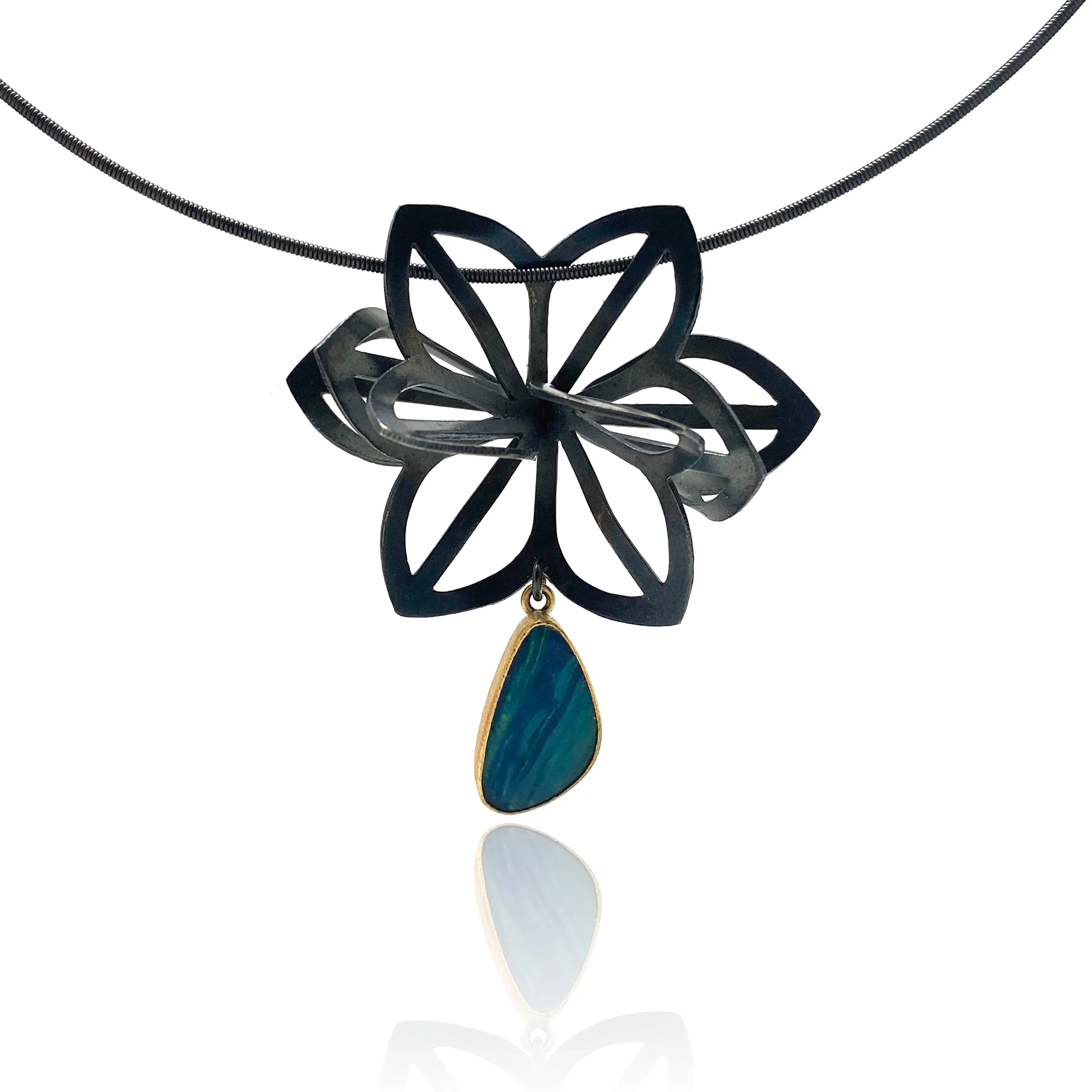 Opal Dahlia Origami Necklace