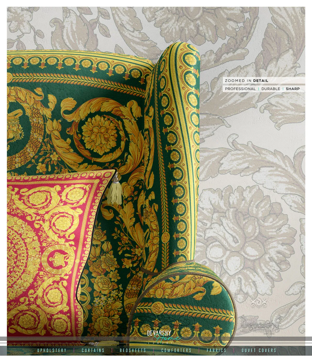 Opulent Gold Upholstery Fabric 3meters 4 Colors & 12 Furnishing Fabrics Ornate Baroque Fabric By the Yard  | D20033