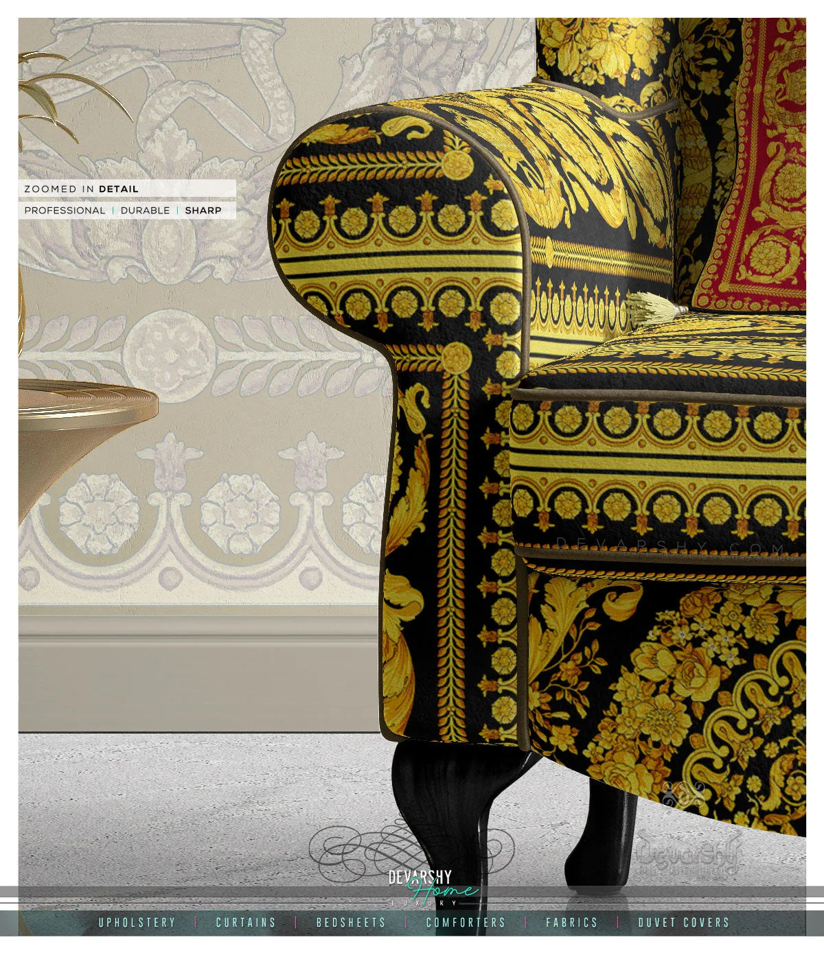 Opulent Gold Upholstery Fabric 3meters 4 Colors & 12 Furnishing Fabrics Ornate Baroque Fabric By the Yard  | D20033