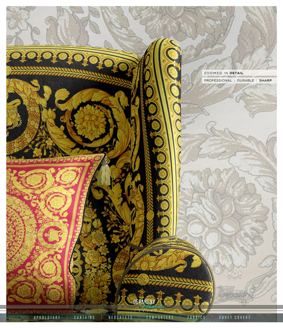 Opulent Gold Upholstery Fabric 3meters 4 Colors & 12 Furnishing Fabrics Ornate Baroque Fabric By the Yard  | D20033