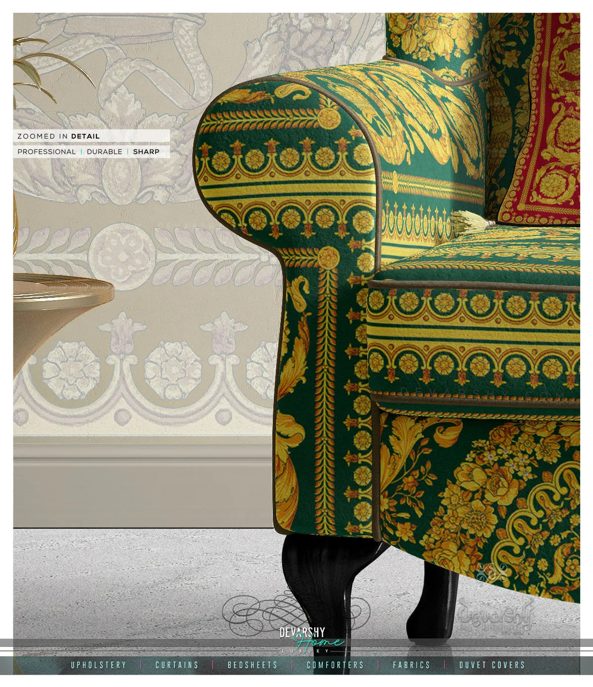 Opulent Gold Upholstery Fabric 3meters 4 Colors & 12 Furnishing Fabrics Ornate Baroque Fabric By the Yard  | D20033