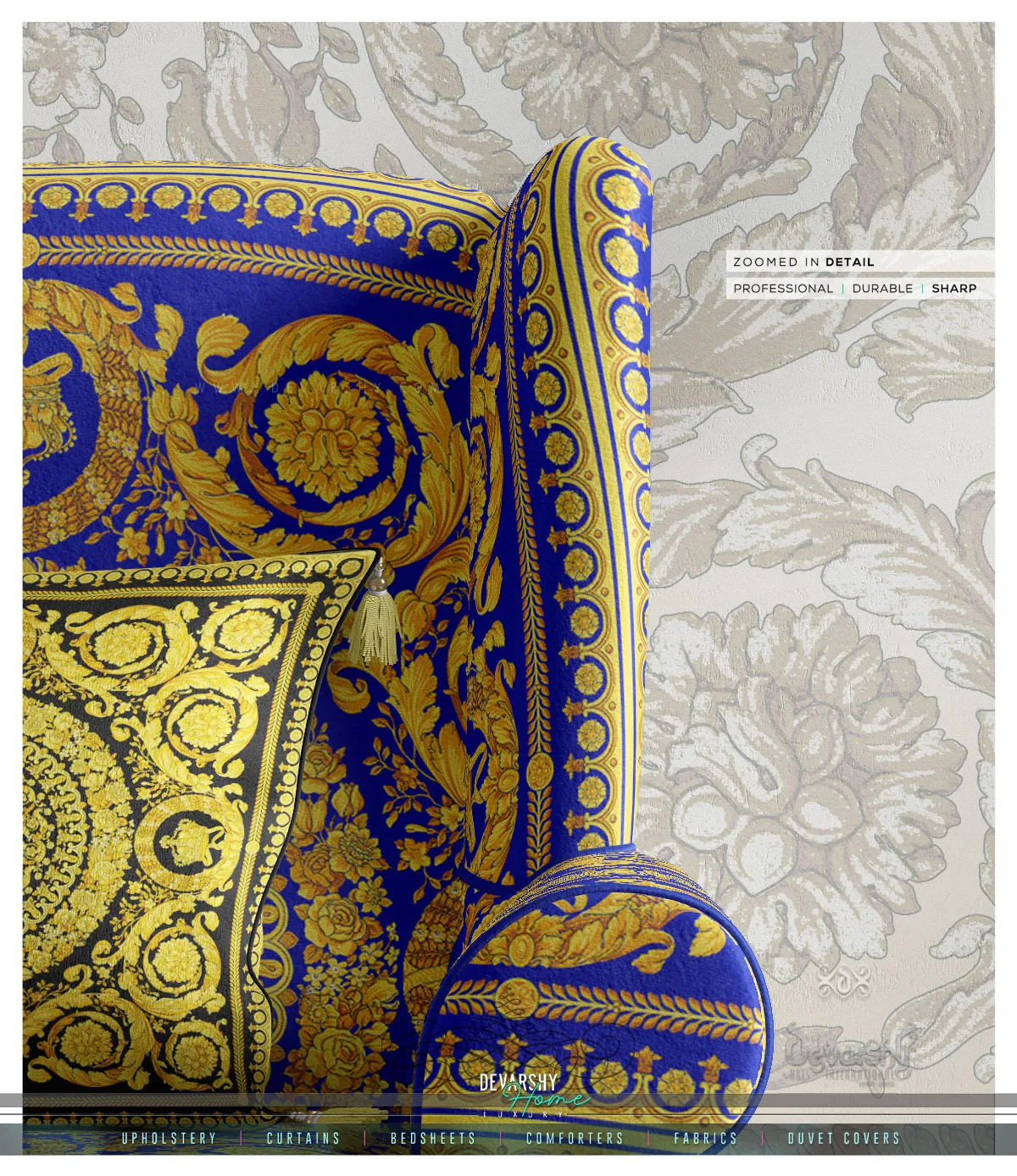 Opulent Gold Upholstery Fabric 3meters 4 Colors & 12 Furnishing Fabrics Ornate Baroque Fabric By the Yard  | D20033