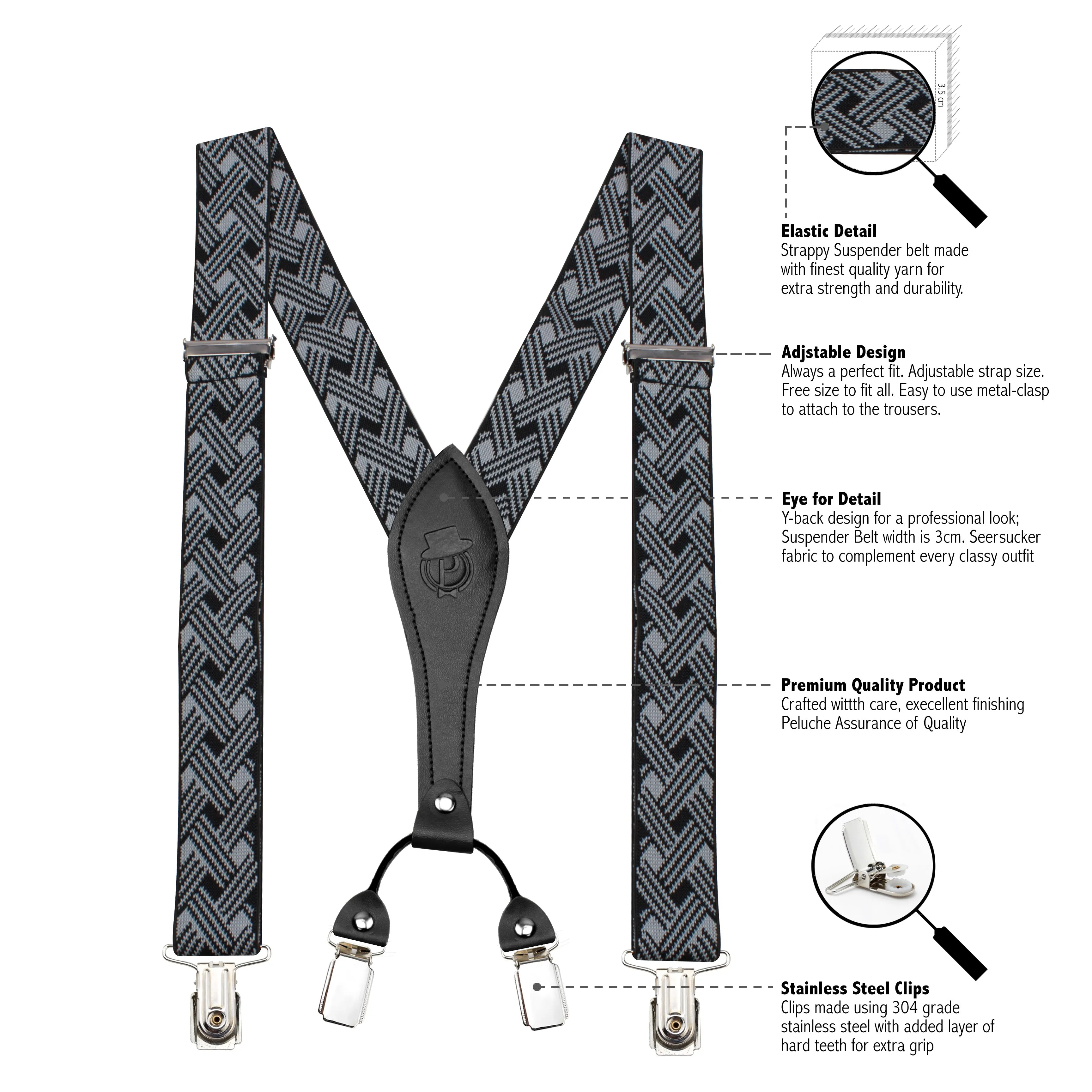 Peluche Abtract Mosaic Black 4 Clips Suspender