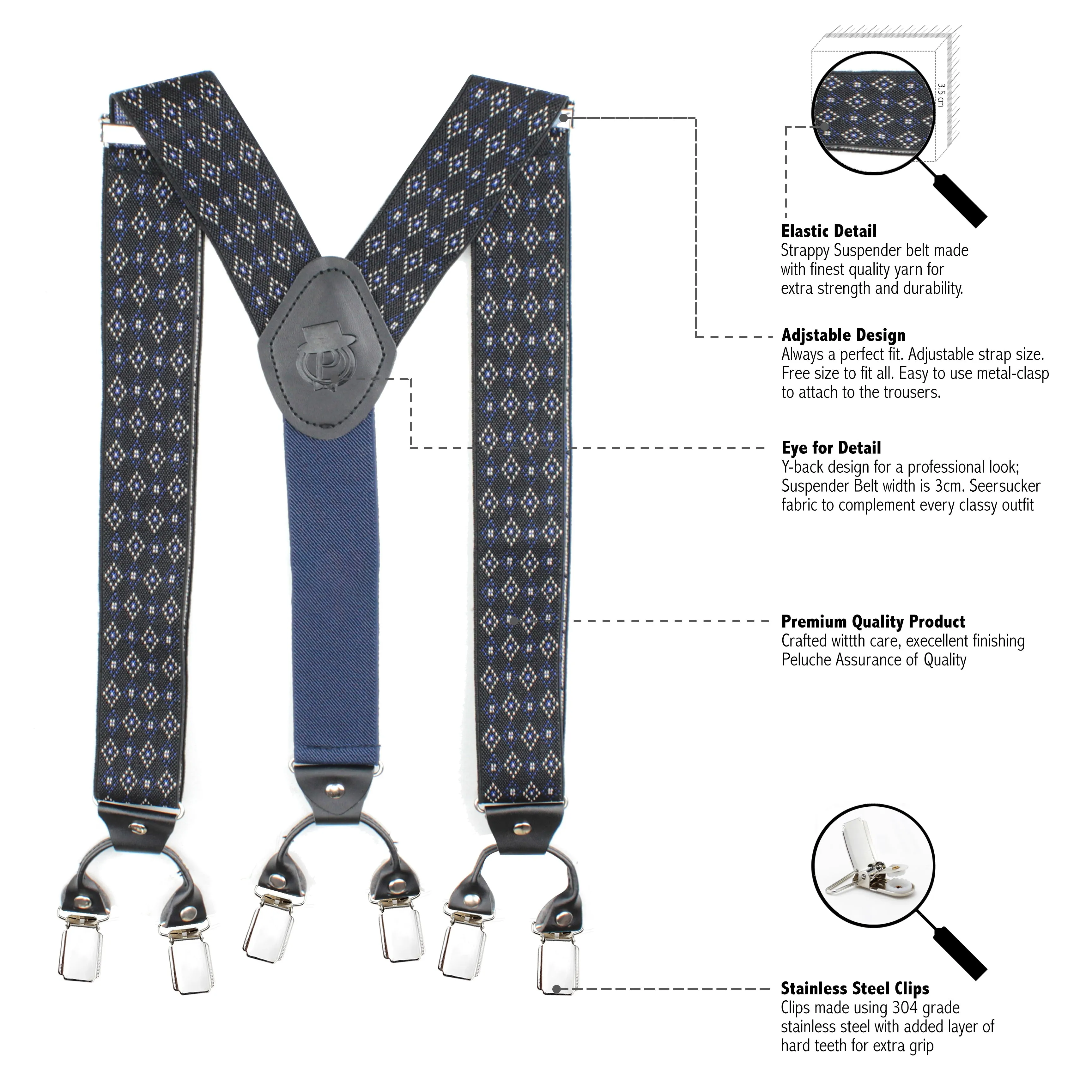 Peluche Blood Diamond Black & Blue 6 Clips Suspender