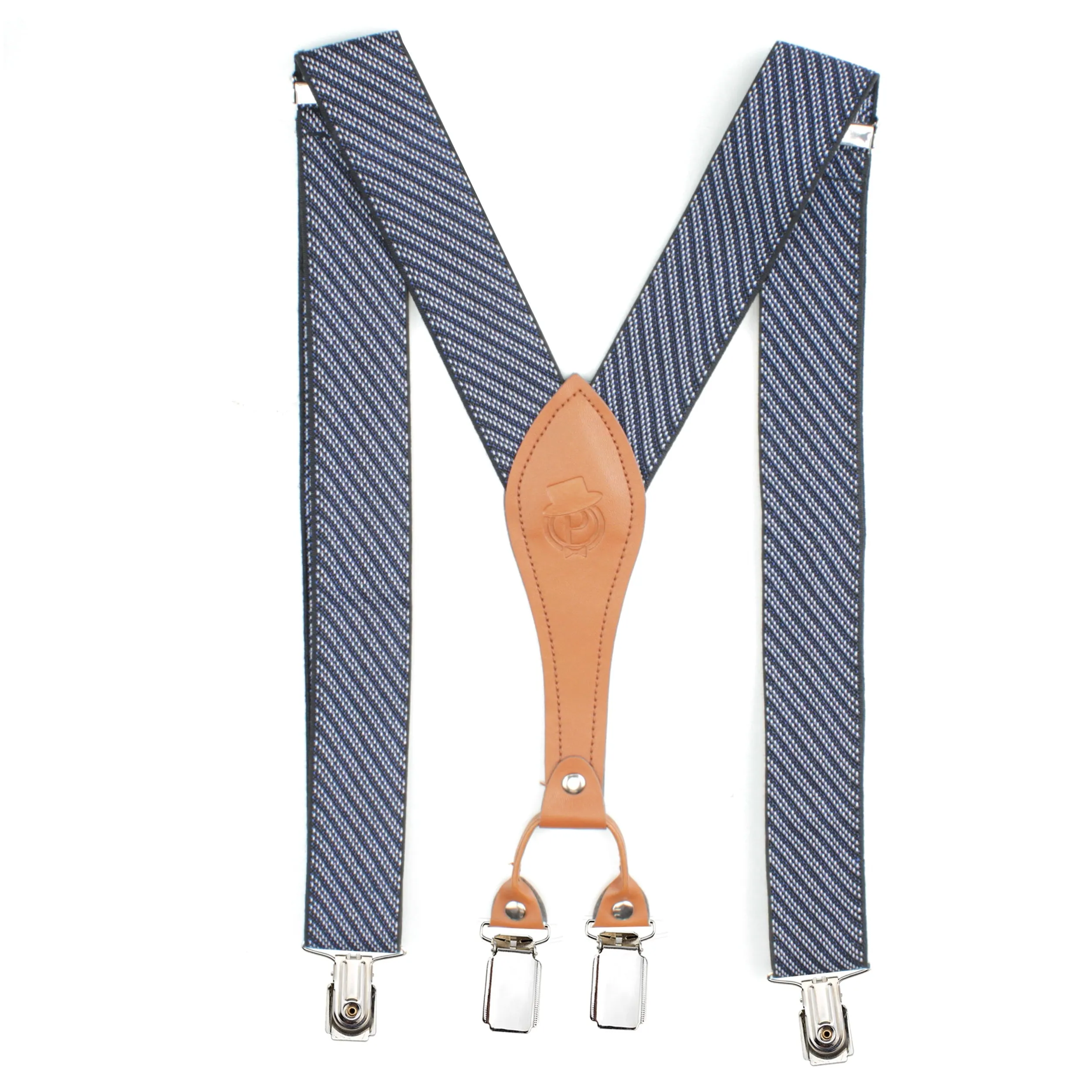 Peluche Eloquent Striped Blue "Y Back" 4 Clips Suspender (Strap Width- 3.5cm)