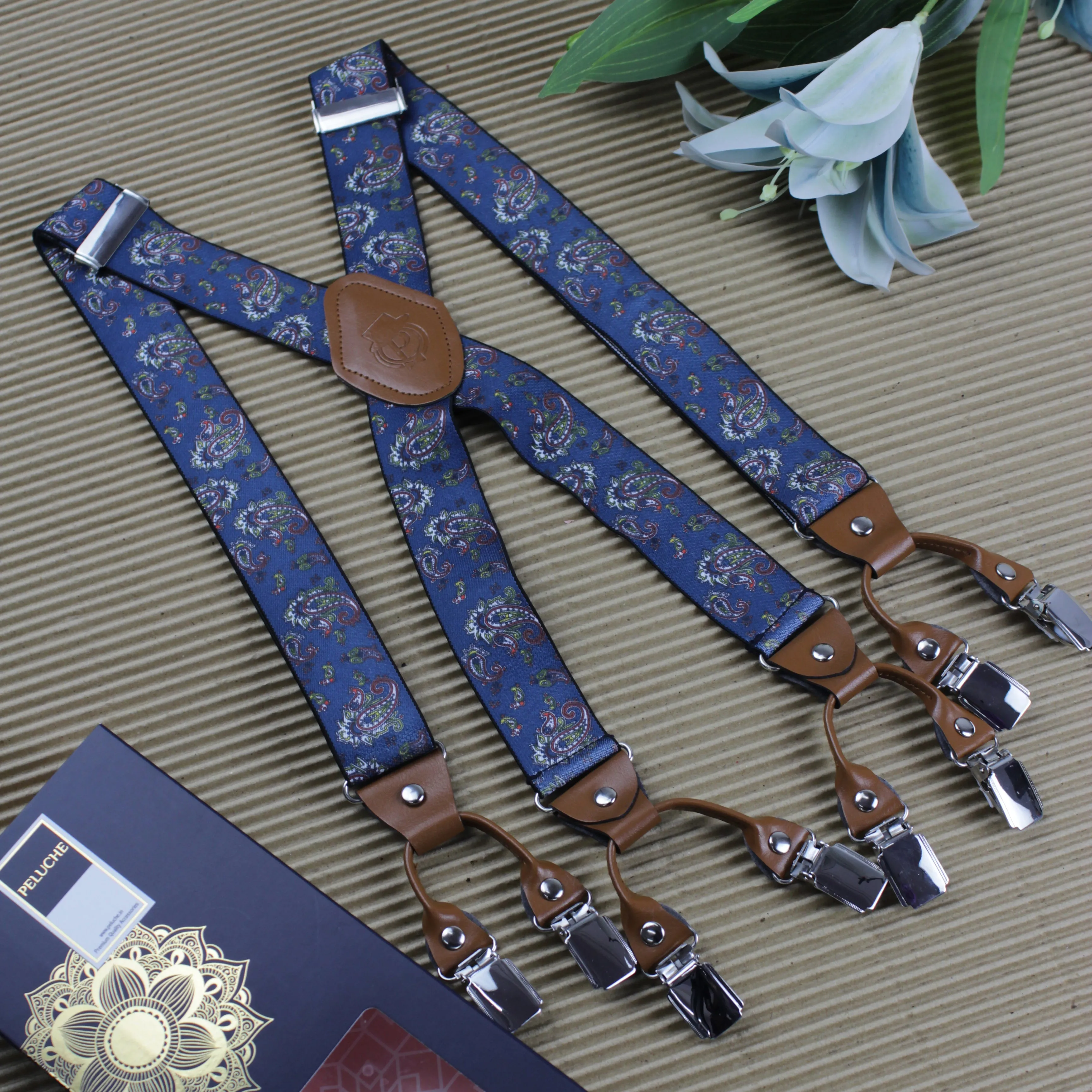 Peluche Fancy Charm Blue "X Back" 8 Clips Suspender (Strap Width- 3.5cm)