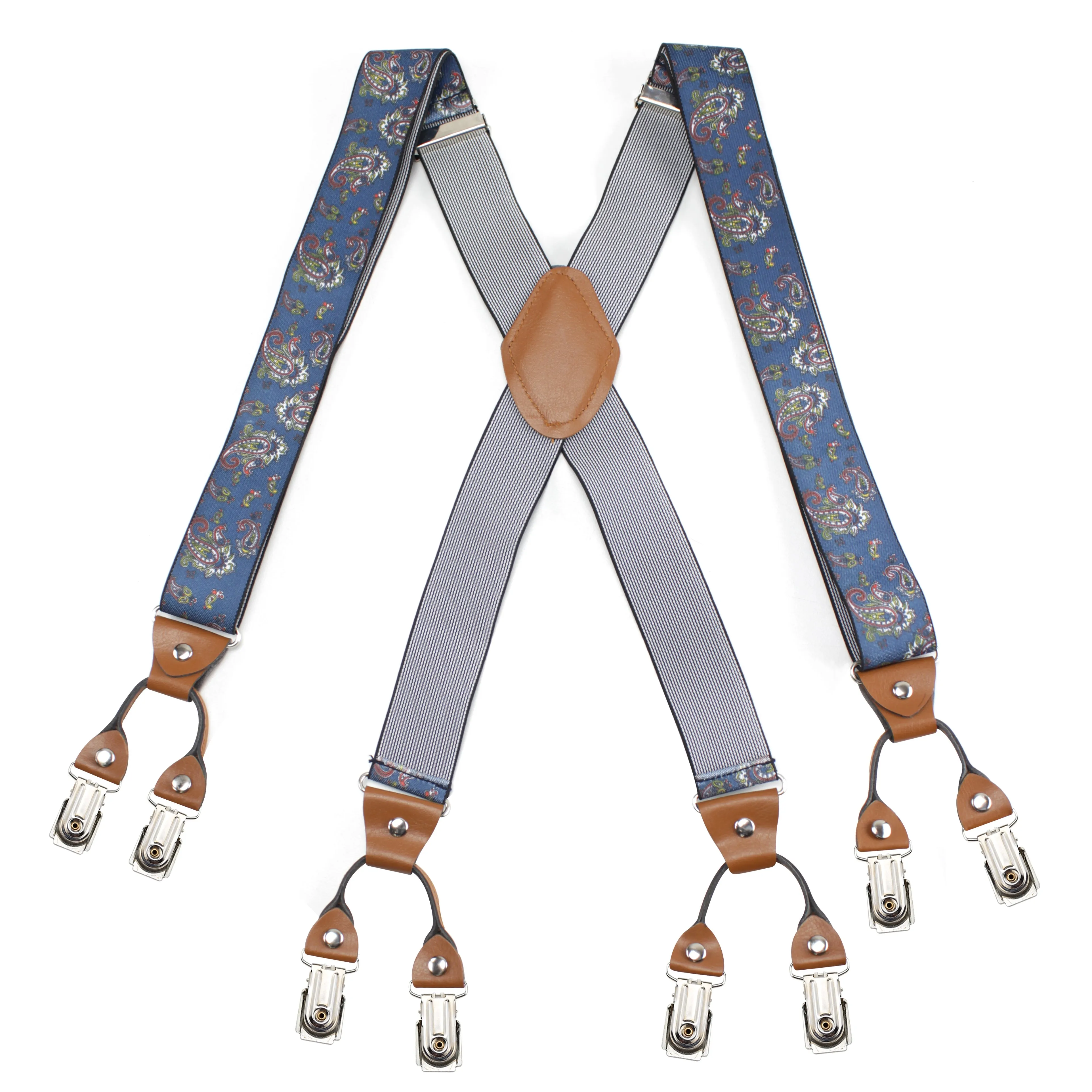 Peluche Fancy Charm Blue "X Back" 8 Clips Suspender (Strap Width- 3.5cm)