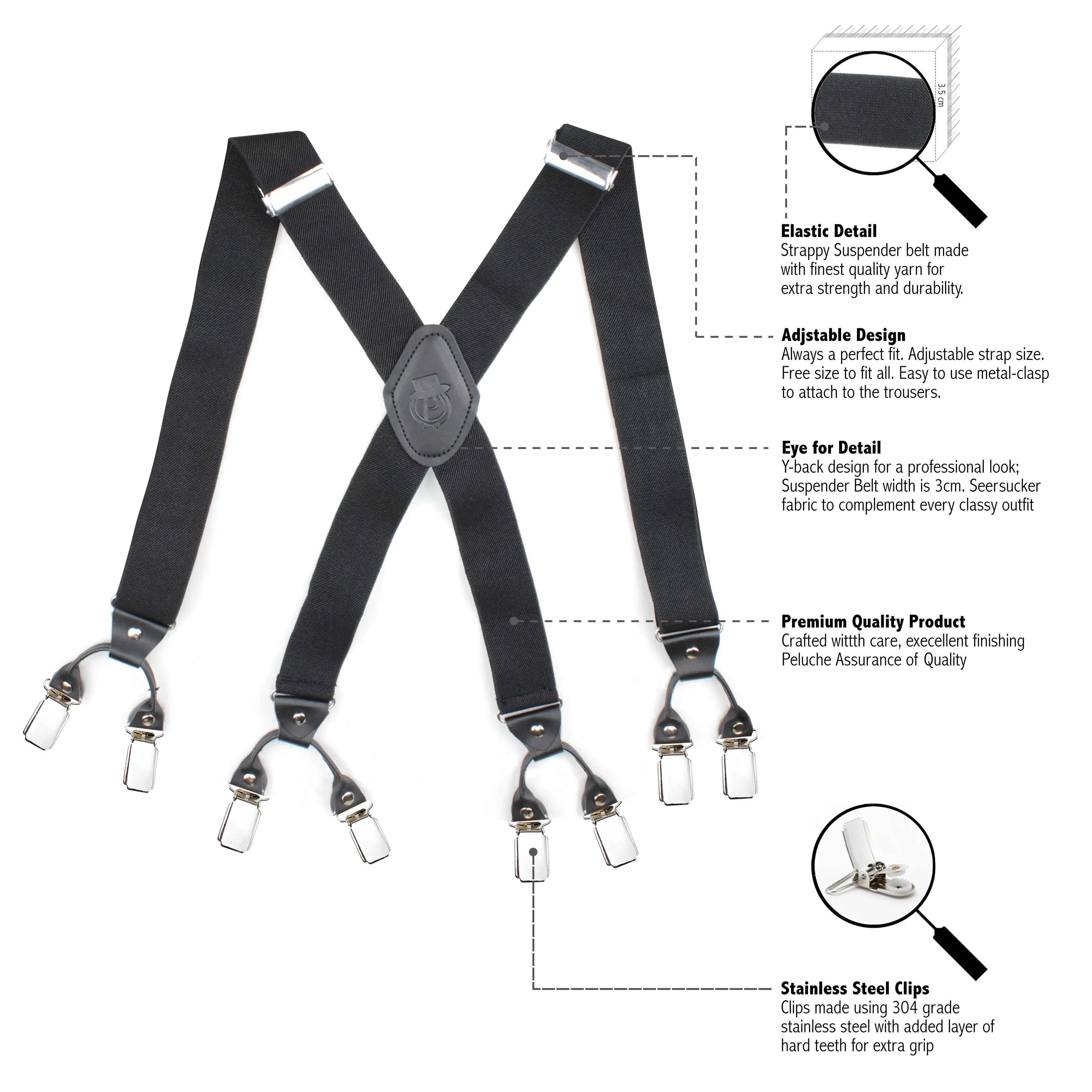 Peluche Novelist Charmer Black 8 Clips Suspender