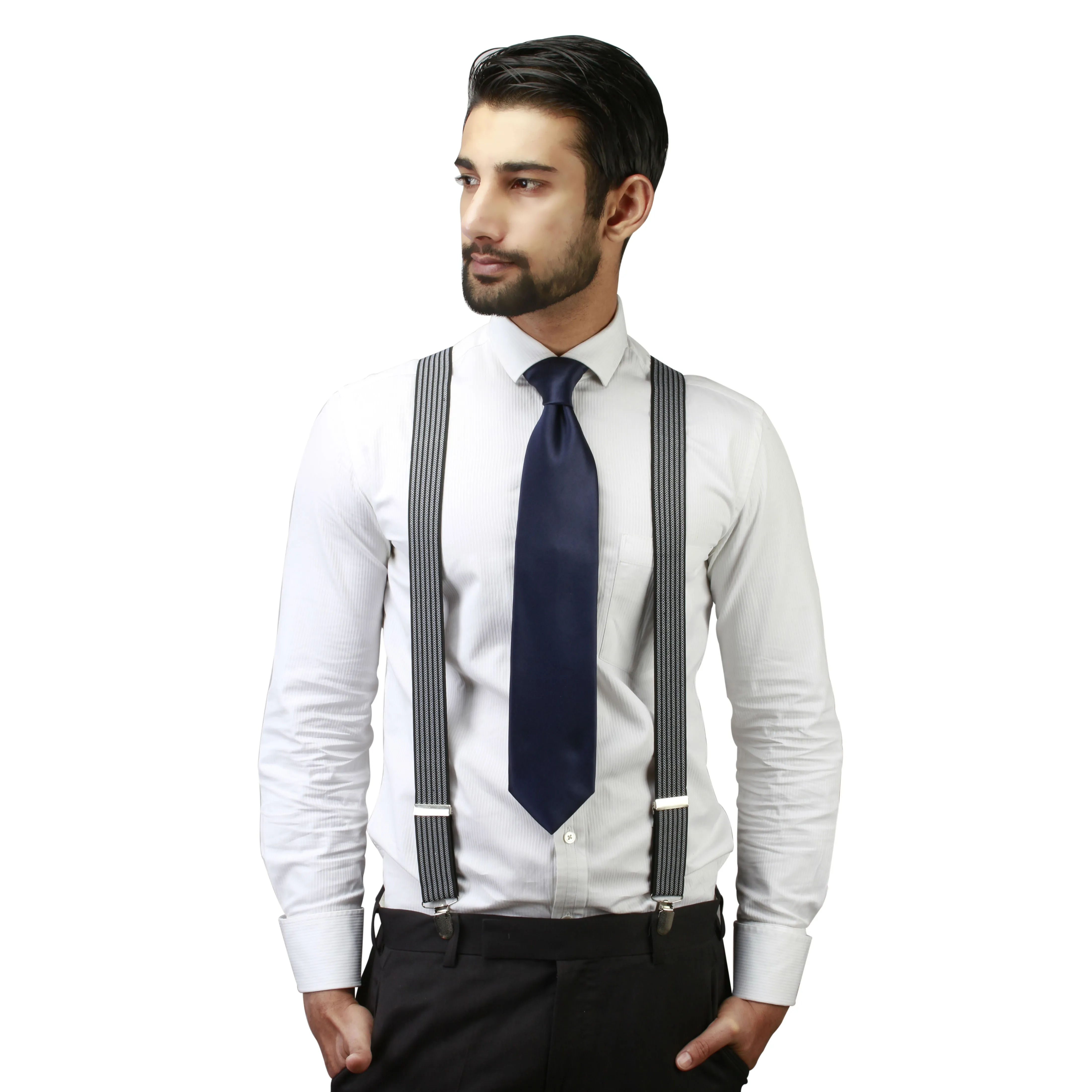 Peluche Sharp Striped Black Suspender for Men