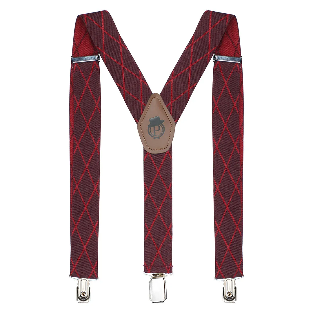 Peluche Striped Crossroad Maroon  3 Clips Suspender for Men (3.5cm width)